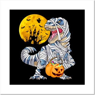 Halloween Shirts for Boys Kids Dinosaur T rex Mummy Pumpkin Posters and Art